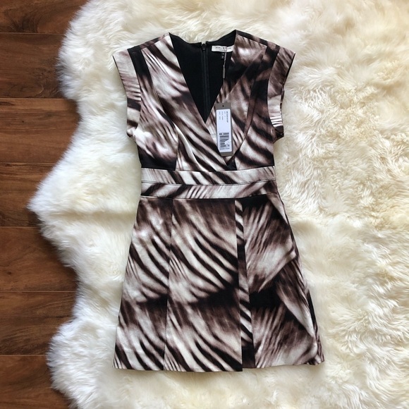 Halston Heritage Faux Wrap Print Fit & Flare Dress - Picture 1 of 7